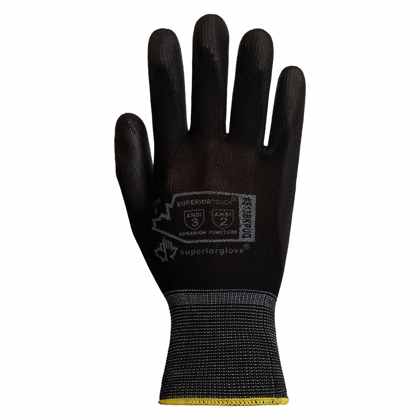 SUPERIOR GLOVE Polyurethane Coated Nylon Gloves, XL, Black, 12-Pack
