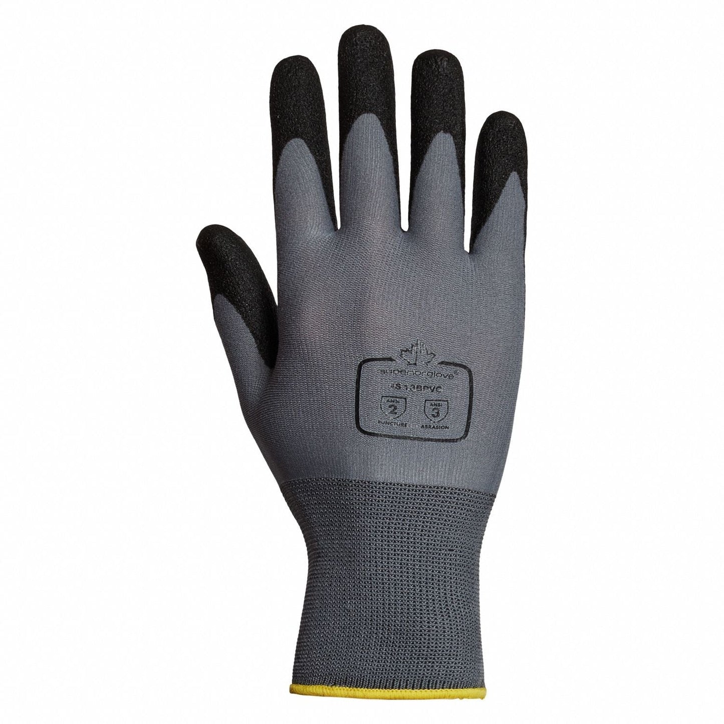 SUPERIOR GLOVE Dexterity S13BPVC Coated Gloves - Size L, PVC Palm, ANSI Abrasion Level 3, 12 Pack