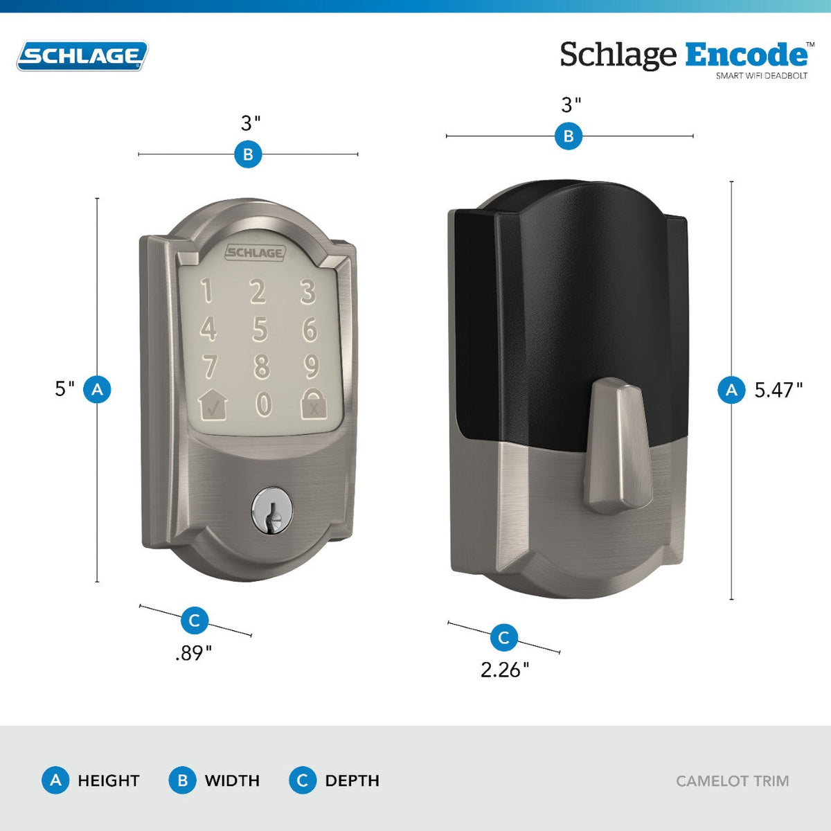 Schlage Camelot Encode Smart WiFi Deadbolt with Built‑In Alarm, Aged Bronze