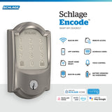 Schlage Camelot Satin Nickel Encode Smart Wi‑Fi Deadbolt Lock with Alarm