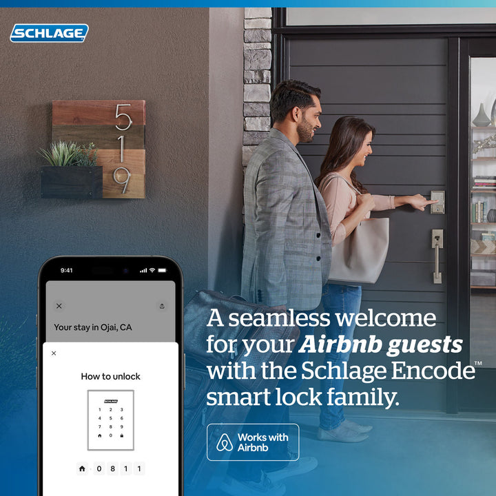 Schlage Camelot Encode Smart WiFi Door Lock with Alarm – Satin Nickel