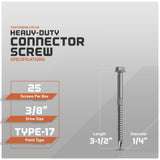 Simpson Strong-Drive Mechanically Galvanized Connector Screws 1/4" x 3-1/2" 25/Pack