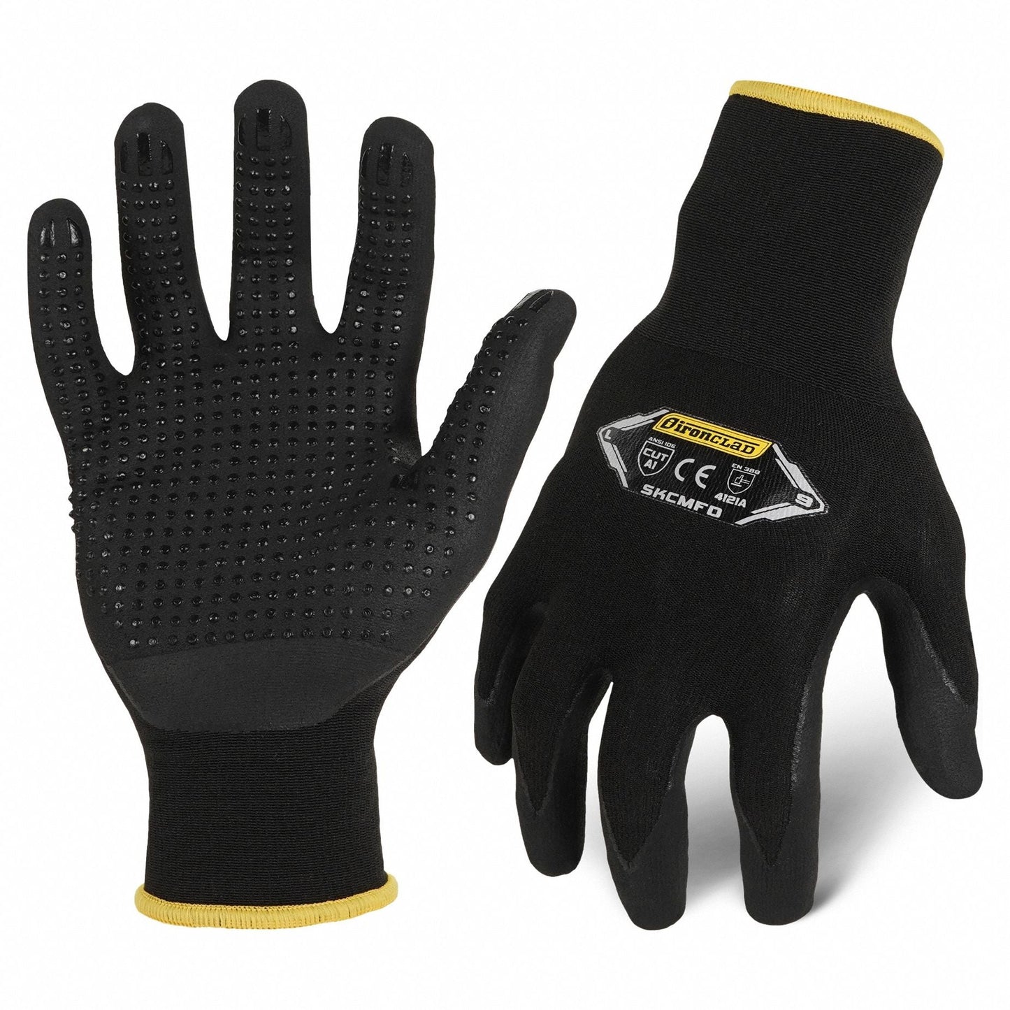 IRONCLAD Command™ Knit Work Glove M - Black, Nitrile Palm Dotted, ANSI Abrasion Level 4