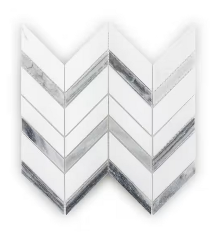 Glacier Edge White and Gray 9.875 in. x 11.25 in. Chevron Honed Marble Floor and Wall Mosaic Tile (0.771 sq. ft./Each)