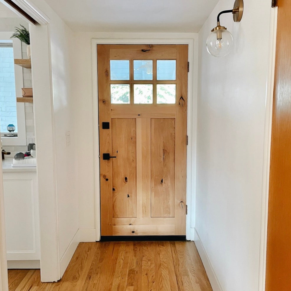 Krosswood Doors 36 in. x 80 in. Craftsman 2-Panel 6-Lite Clear Low-E Knotty Alder Unfinished Wood Front Door Slab