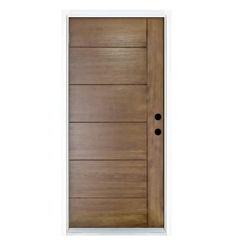 36 in. x 80 in. Contemporary Teak Medium Oak Left-Hand Inswing Fiberglass Prehung Front Door