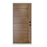 36 in. x 80 in. Contemporary Teak Medium Oak Left-Hand Inswing Fiberglass Prehung Front Door