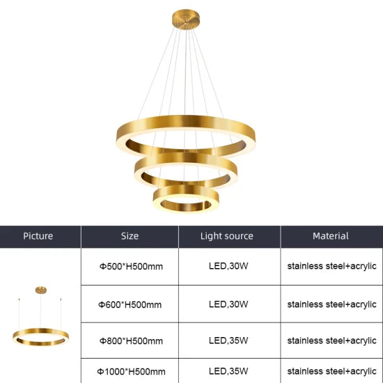 DLSS LIGHTING Simple Chandelier Lighting Design Gold Metal Home Decor LED Pendant Lamp light