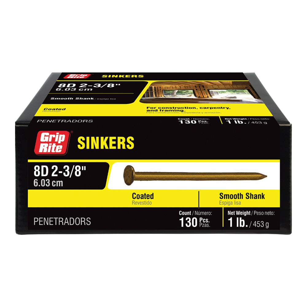 Grip-Rite 8D 2-3/8 in. Sinker Vinyl-Coated Steel Round Head Nails, 30 lb
