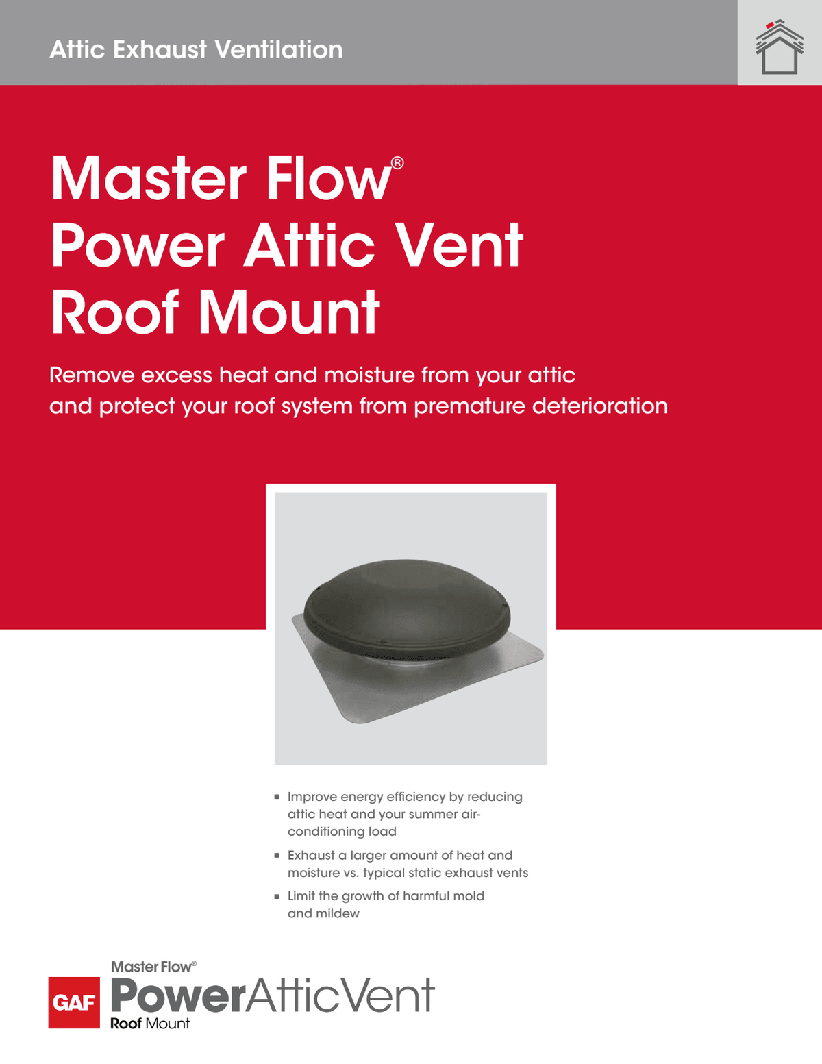GAF Master Flow Power Attic Vent ERV Roof Mount with Thermostat Brown 1000 CFM