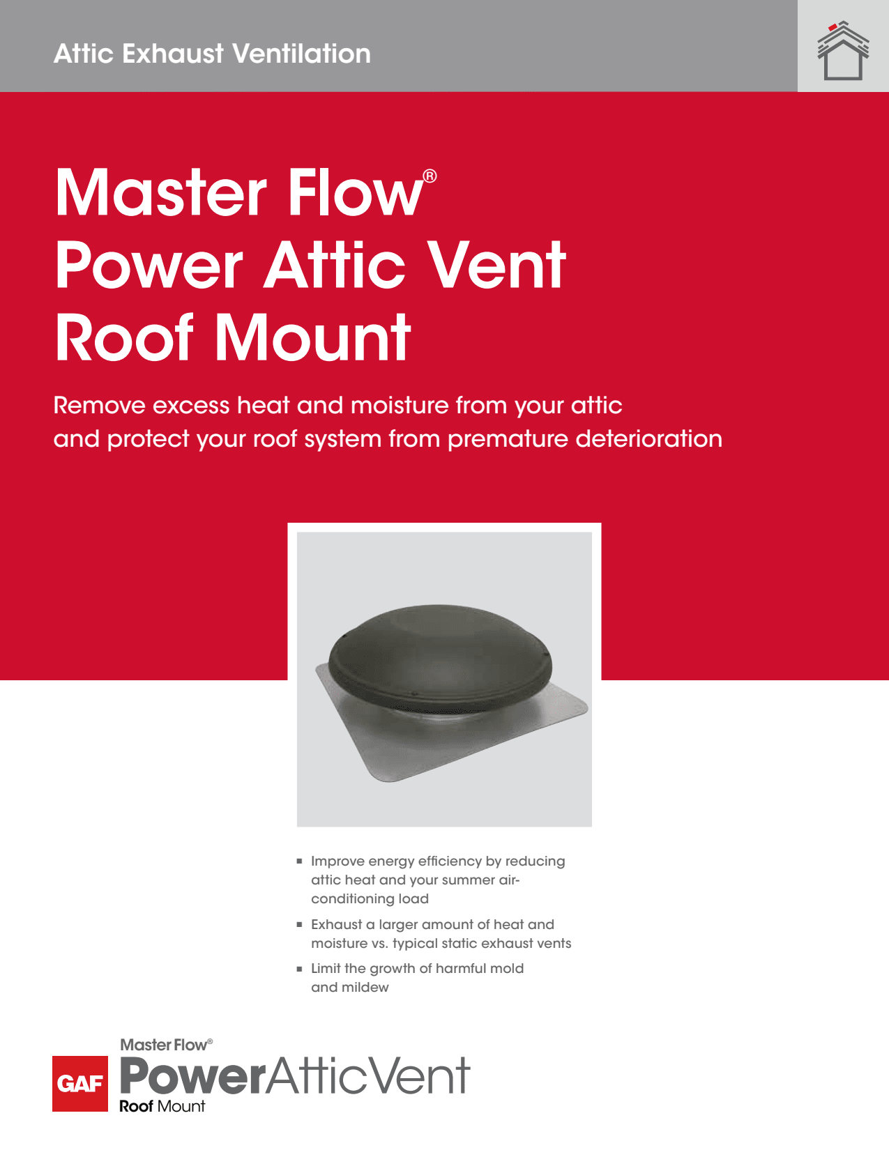 GAF Master Flow Power Attic Vent ERV Roof Mount with Thermostat Brown 1000 CFM