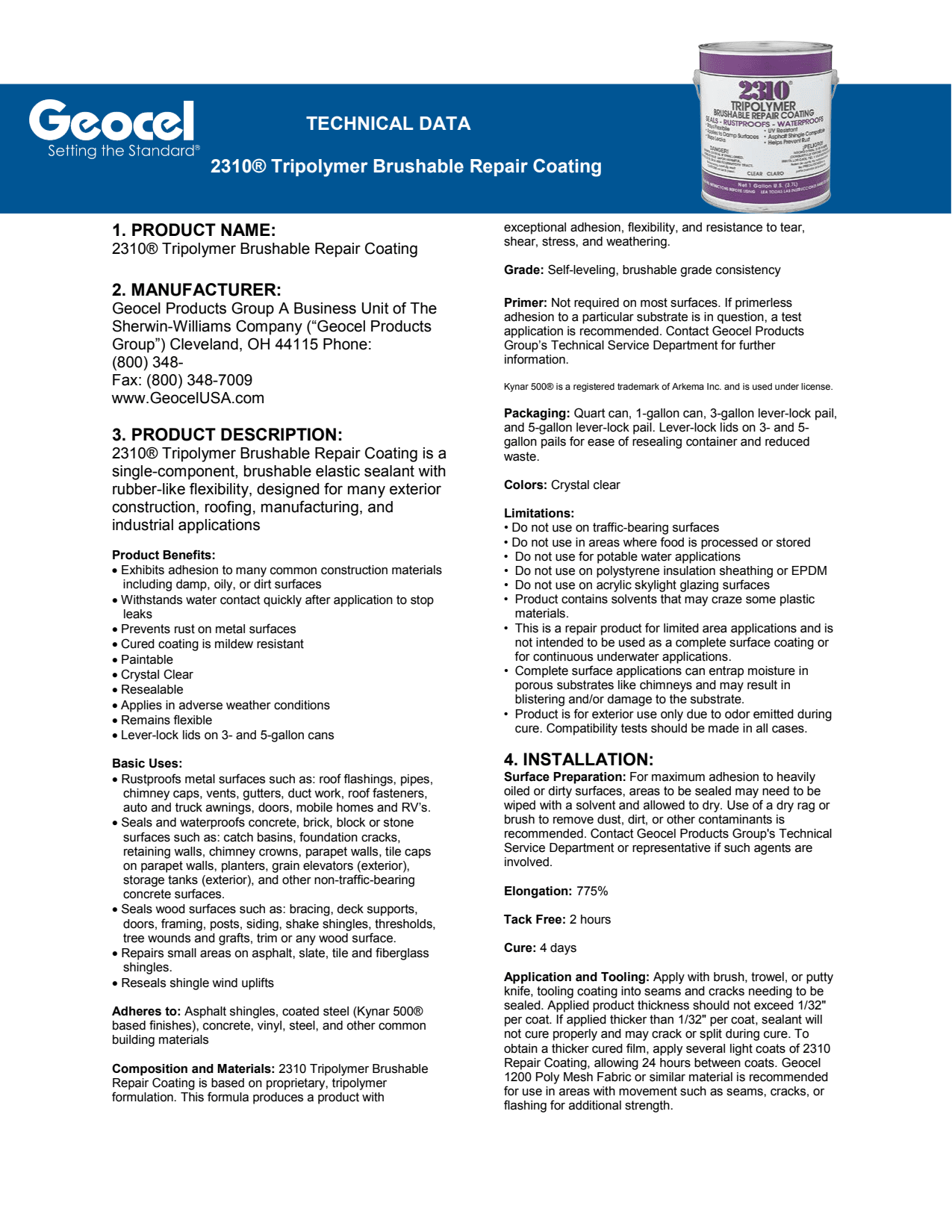 Geocel 2310 Tripolymer Brushable Repair Coating 1 quart