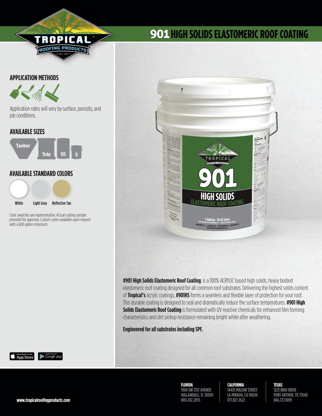 Tropical #901 High Solids Elastomeric Roof Coating White 5 gal
