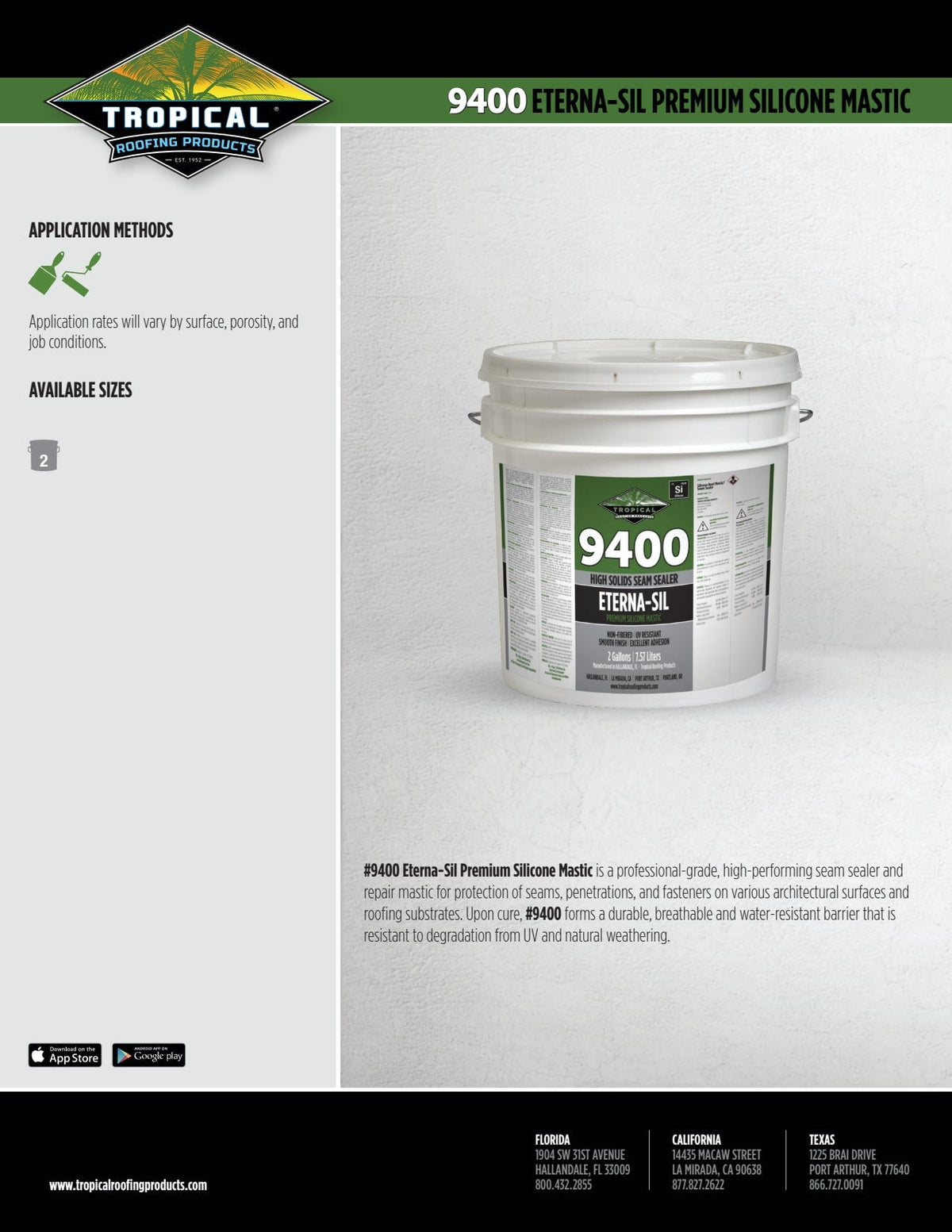 Tropical #9400 Eterna-Sil Premium Silicone Mastic 2 gal