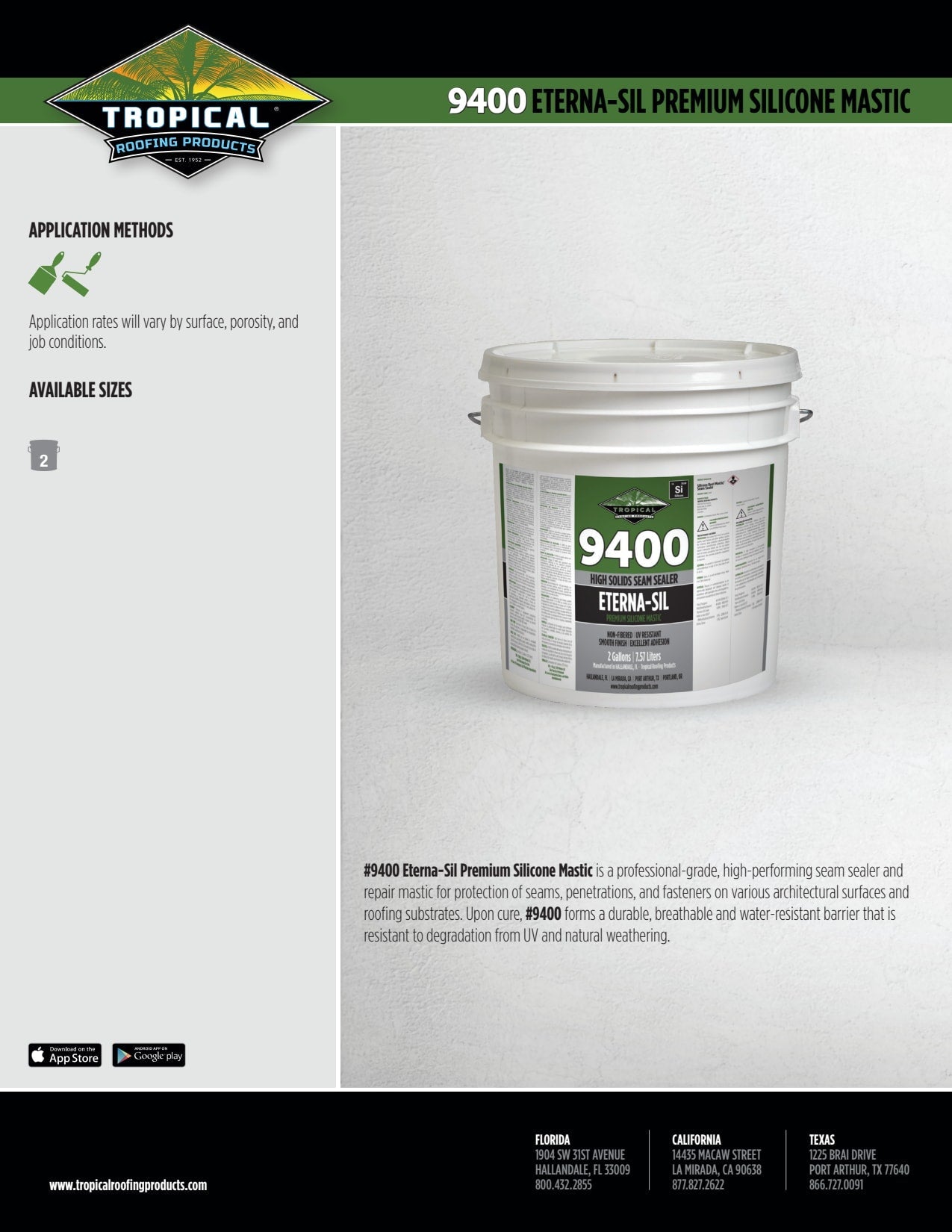 Tropical #9400 Eterna-Sil Premium Silicone Mastic 2 gal