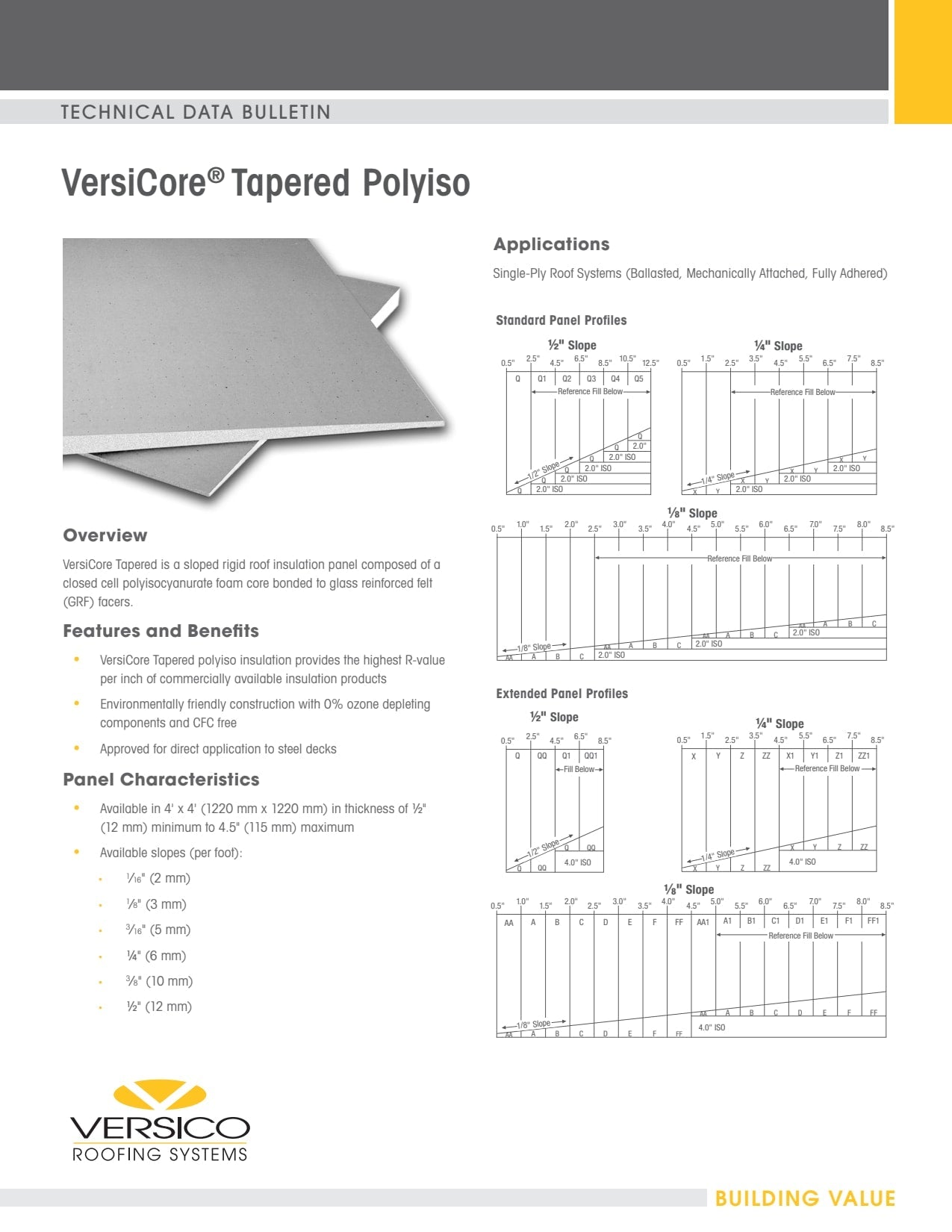 Versico VersiCore Tapered ISO (A) 1" to 1.5", 4' x 4'