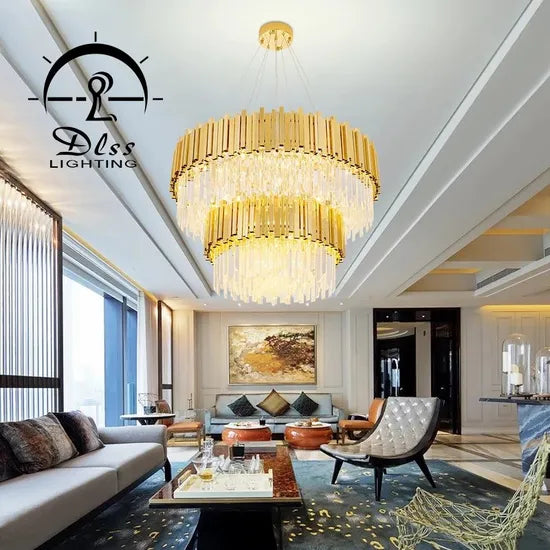 DLSS Lighting Co., Ltd Stainless Steel Crystal LED Light Source Style Decorative Chandelier