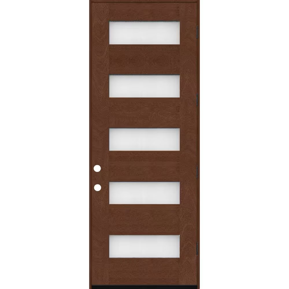 Steves & Sons Regency 36 in. x 96 in. 5L Modern Opaque Glass LHOS Chestnut Stained Fiberglass Prehung Front Door
