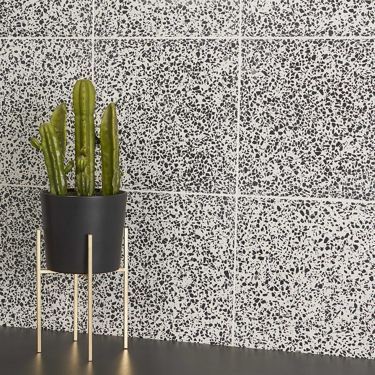 True Terrazzo Tinos Black and White 16x16 Polished Terrazzo Tile