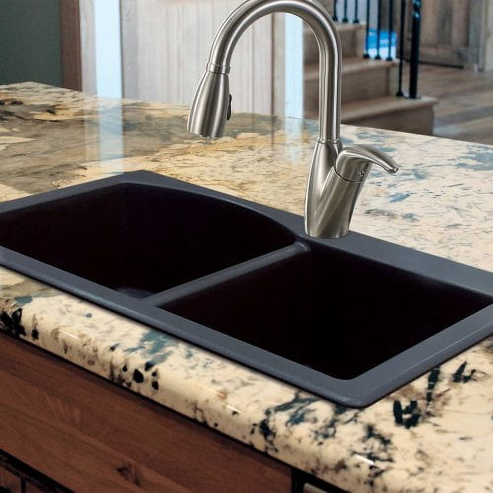 Transolid Aversa 33" L x 22" W Granite Double Offset Drop-in Kitchen Sink