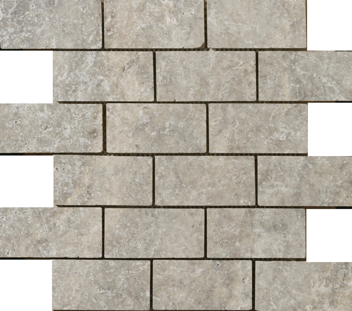 Emser Ancient Tumbled Silver Travertine Border Mosaic Tile, Natural Stone, 12-in x 12-in Sheet (Offset 2-in x 4-in)