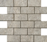 Emser Ancient Tumbled Silver Travertine Border Mosaic Tile, Natural Stone, 12-in x 12-in Sheet (Offset 2-in x 4-in)