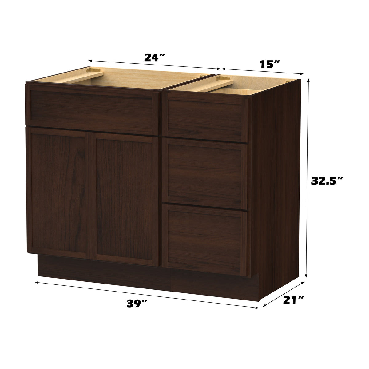 Vanity Art 15 in. W x 21 in. D x 32.5 in. H 3-Drawer Bath Vanity Cabinet (Cabinet Only) in White