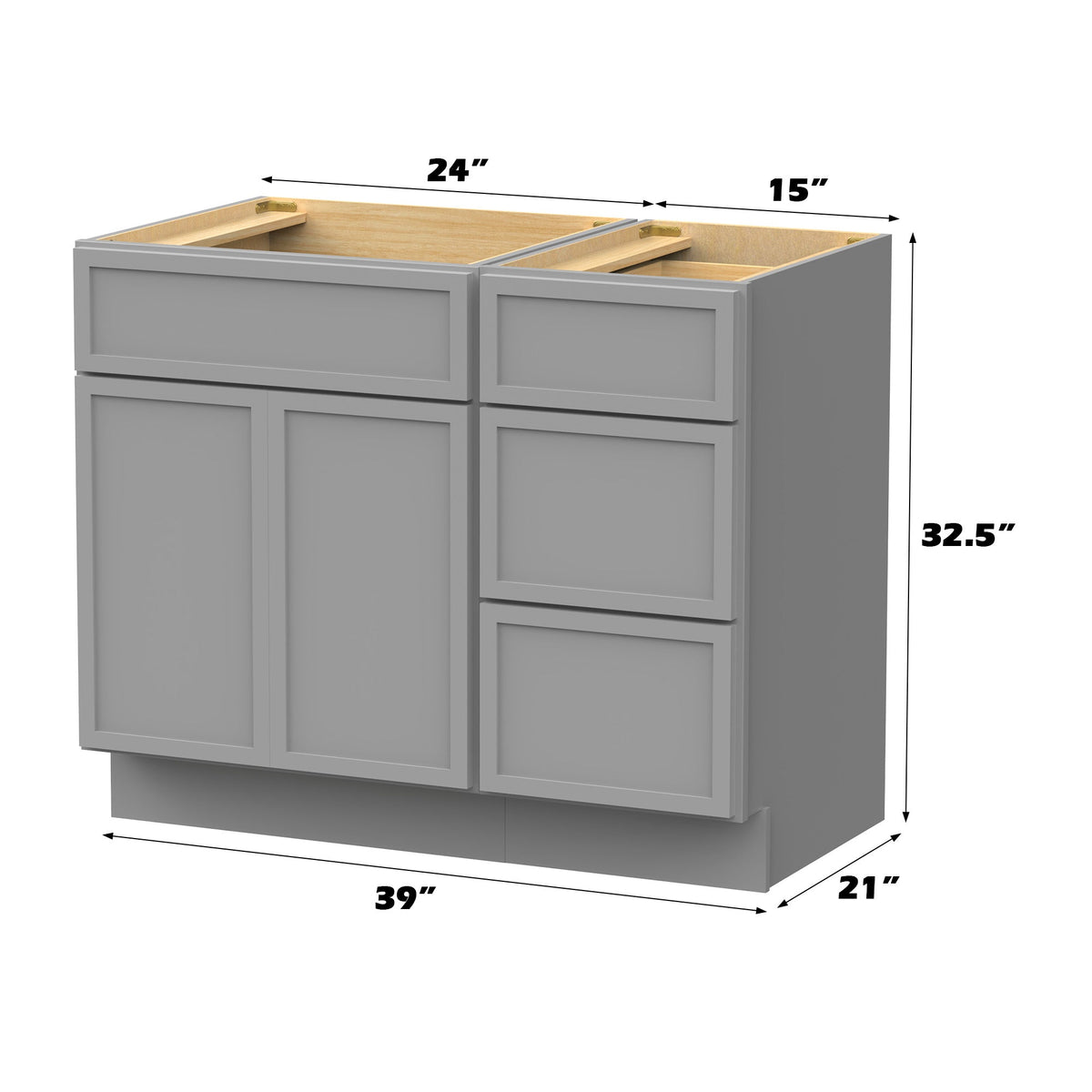 Vanity Art 15 in. W x 21 in. D x 32.5 in. H 3-Drawer Bath Vanity Cabinet (Cabinet Only) in White