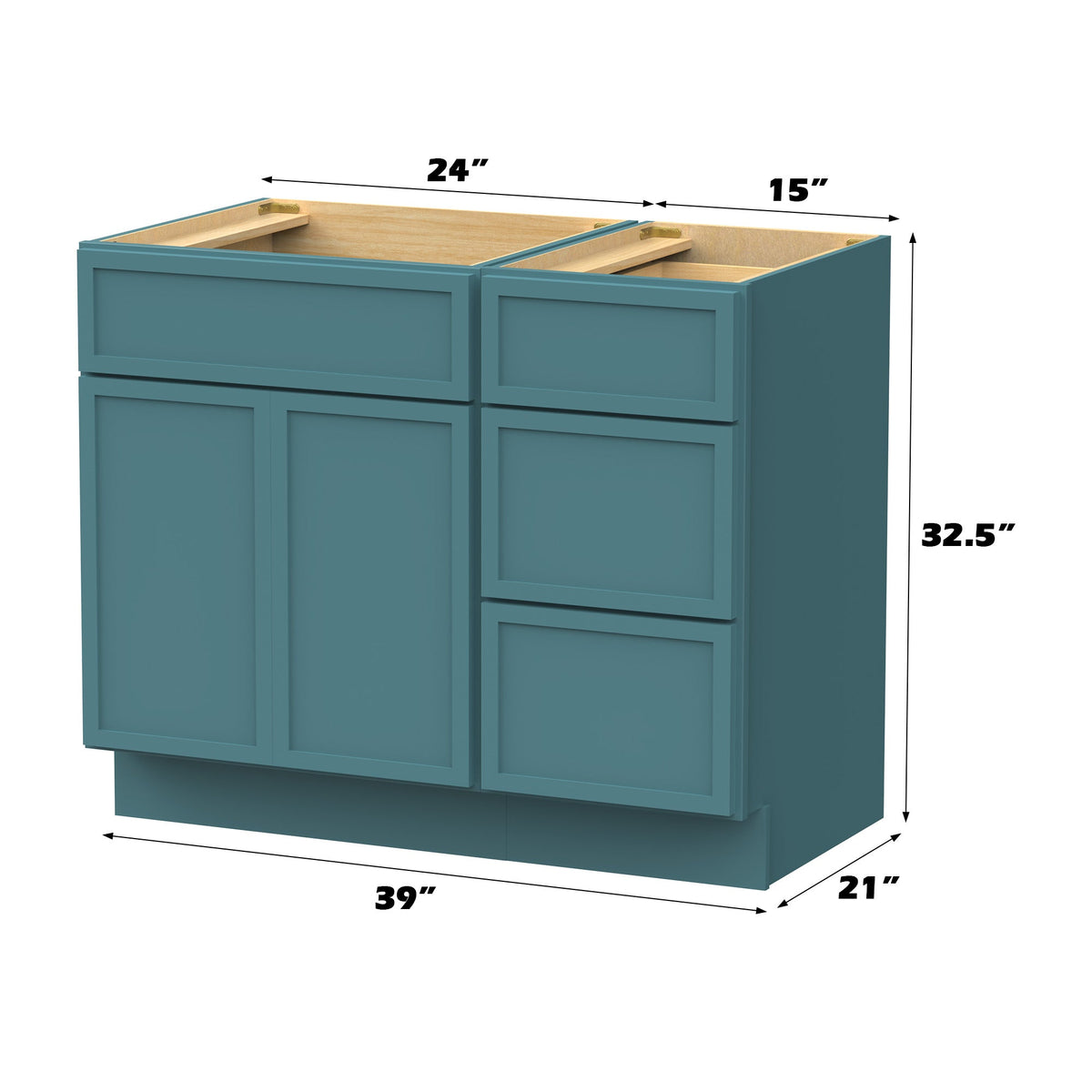 Vanity Art 15 in. W x 21 in. D x 32.5 in. H 3-Drawer Bath Vanity Cabinet Only in Sea Green