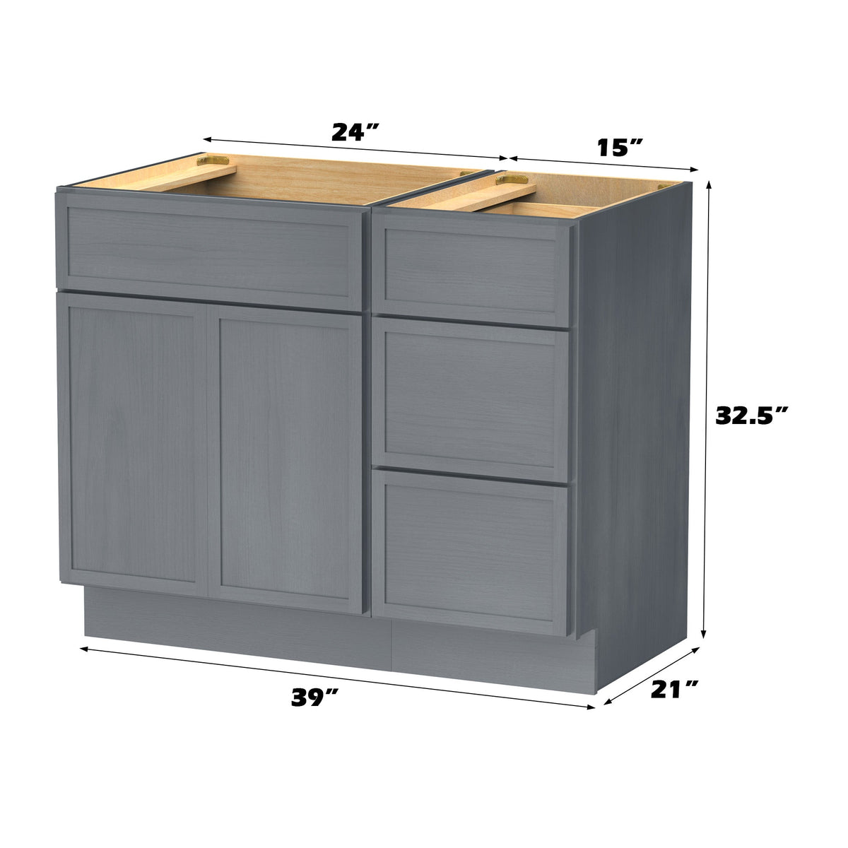 Vanity Art 15 in. W x 21 in. D x 32.5 in. H 3-Drawer Bath Vanity Cabinet Only in Sea Green