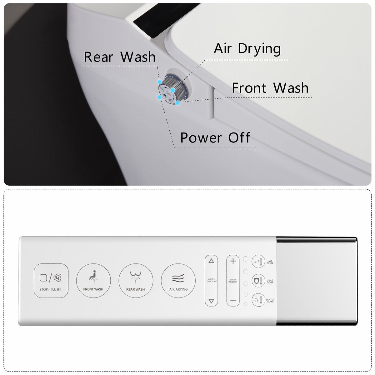 Vanity Art Elongated Smart Toilet Bidet, 1-Piece, 1.28 GPF, White, Auto Flush, Heated Seat, Air Drying, Remote Control, LED Display