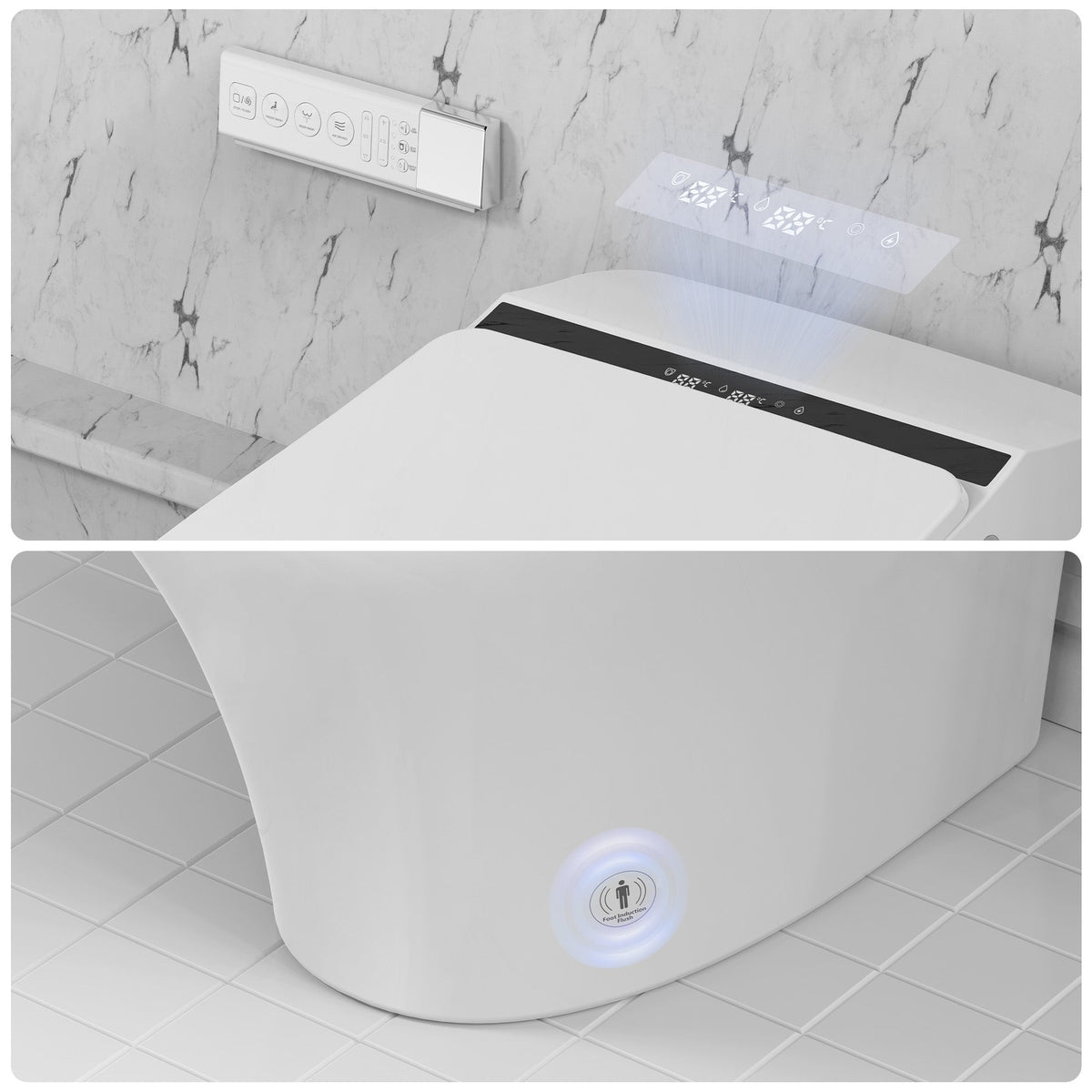 Vanity Art Elongated Smart Toilet Bidet, 1-Piece, 1.28 GPF, White, Auto Flush, Heated Seat, Air Drying, Remote Control, LED Display