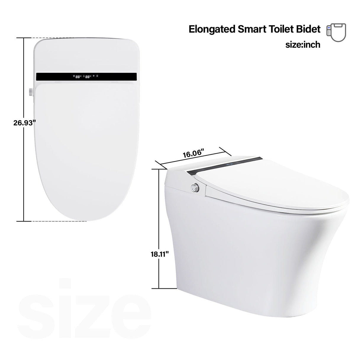 Vanity Art Elongated Smart Toilet Bidet, 1-Piece, 1.28 GPF, White, Auto Flush, Heated Seat, Air Drying, Remote Control, LED Display