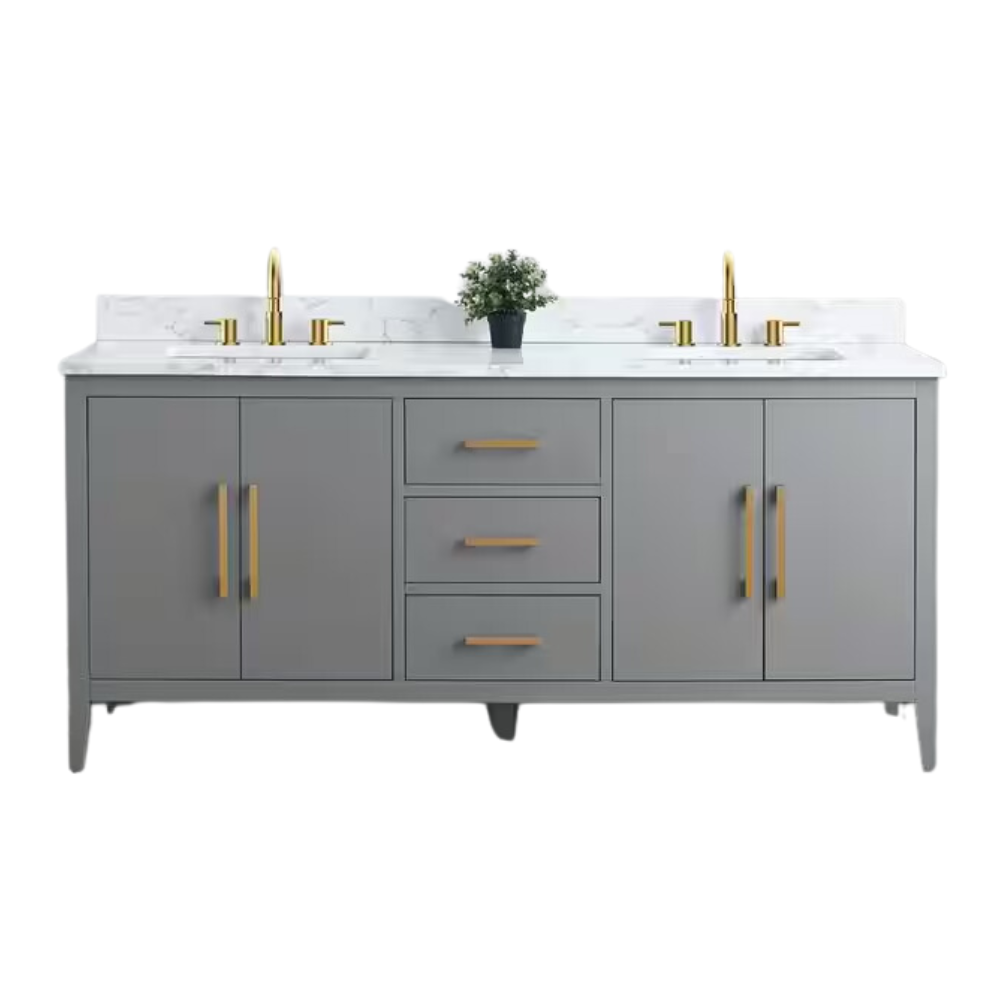 Vanity Art 72 in. W x 22 in. D x 34 in. H Double Sink Bathroom Vanity Cabinet in Cashmere Gray with Engineered Marble Top