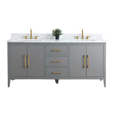 Vanity Art 72 in. W x 22 in. D x 34 in. H Double Sink Bathroom Vanity Cabinet in Cashmere Gray with Engineered Marble Top