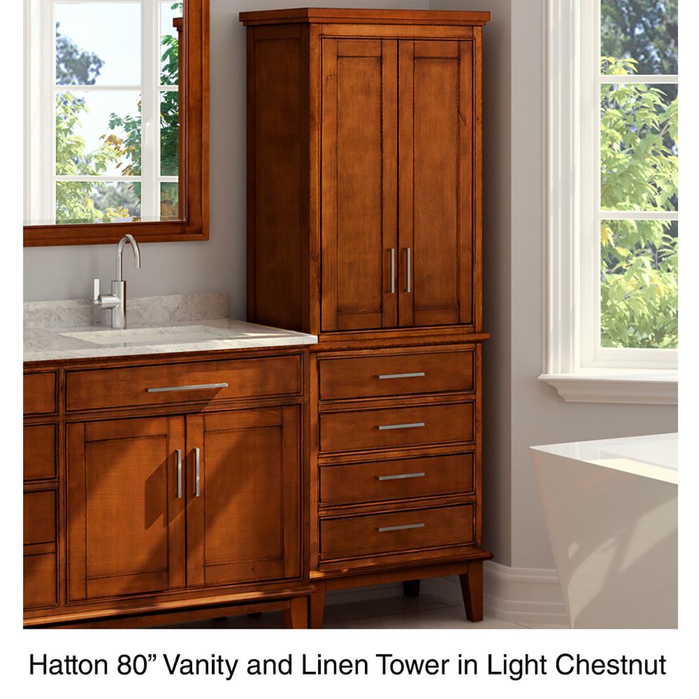 Wyndham Collection Hatton 24"W x 16"D x 71"H Light Chestnut Linen Cabinet