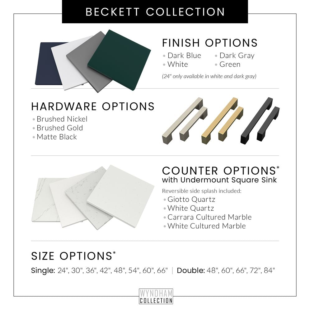 Wyndham Collection Beckett 30" Dark Blue Bathroom Vanity with Carrara Cultured Marble Top