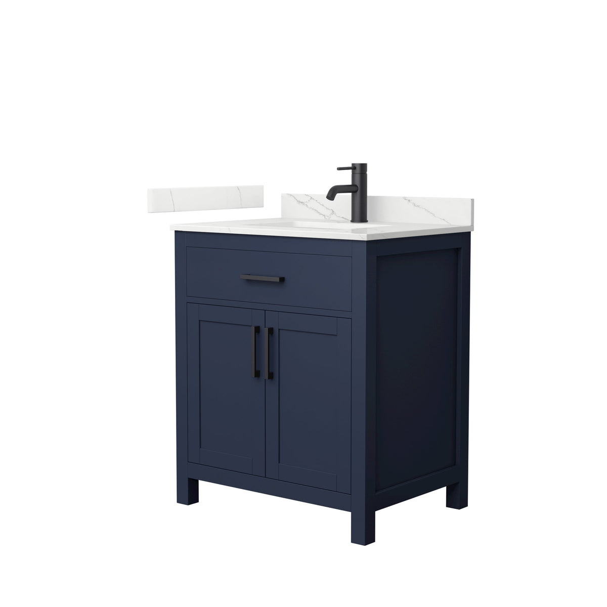 Wyndham Collection Beckett 30" Dark Blue Bathroom Vanity with Carrara Cultured Marble Top