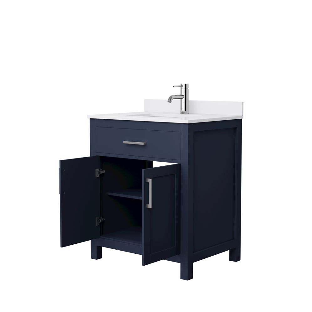 Wyndham Collection Beckett 30" Dark Blue Bathroom Vanity with Carrara Cultured Marble Top