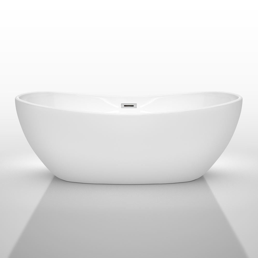 Wyndham Collection Rebecca 65 in. Acrylic Flatbottom Freestanding Soaking Bathtub, White with Matte Black Trim