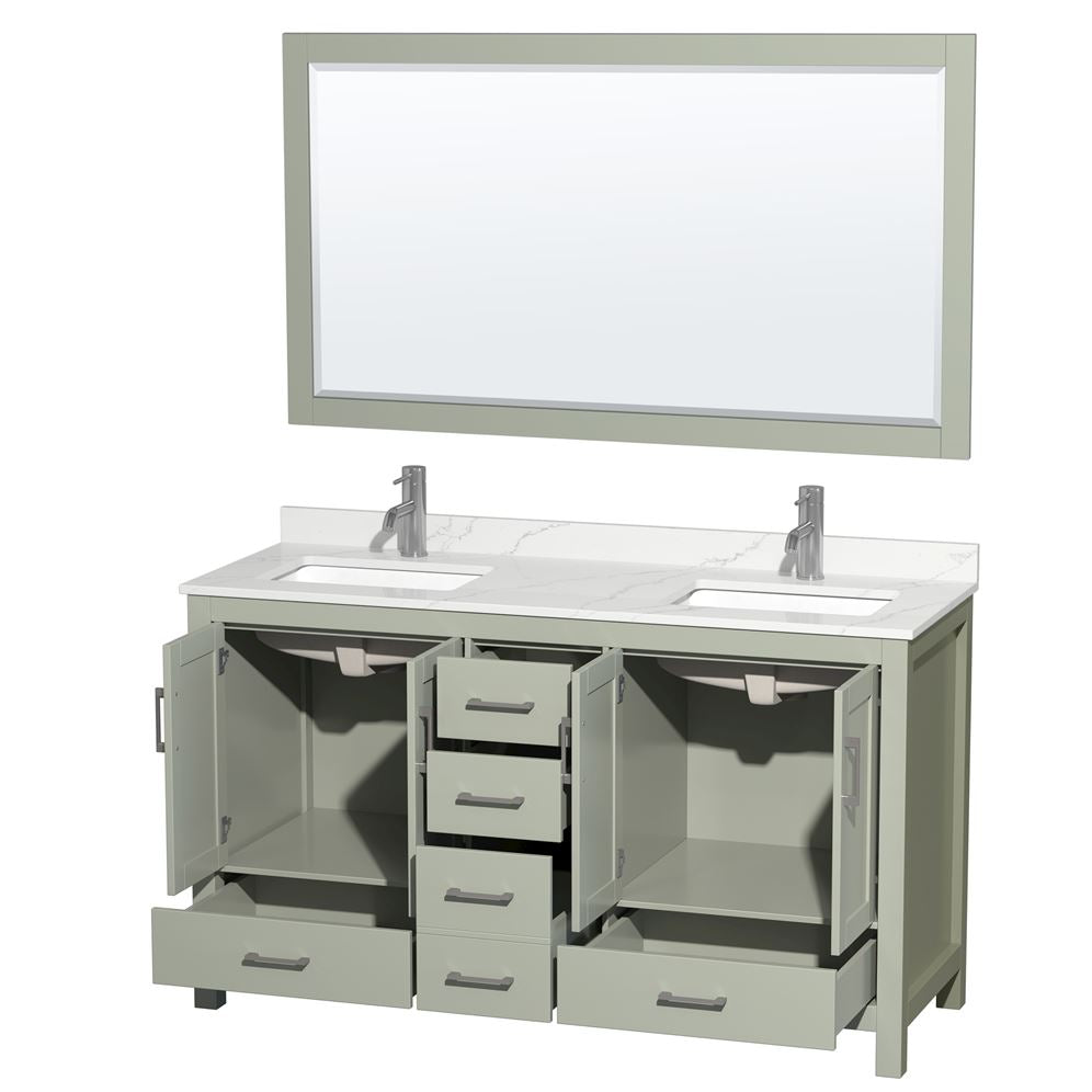 Wyndham Collection Sheffield 60-in Espresso Double Sink Bathroom Vanity with White Carrara Marble Top, Mirror Included