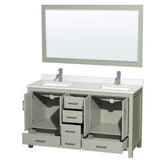 Wyndham Collection Sheffield 60-in Espresso Double Sink Bathroom Vanity with White Carrara Marble Top, Mirror Included