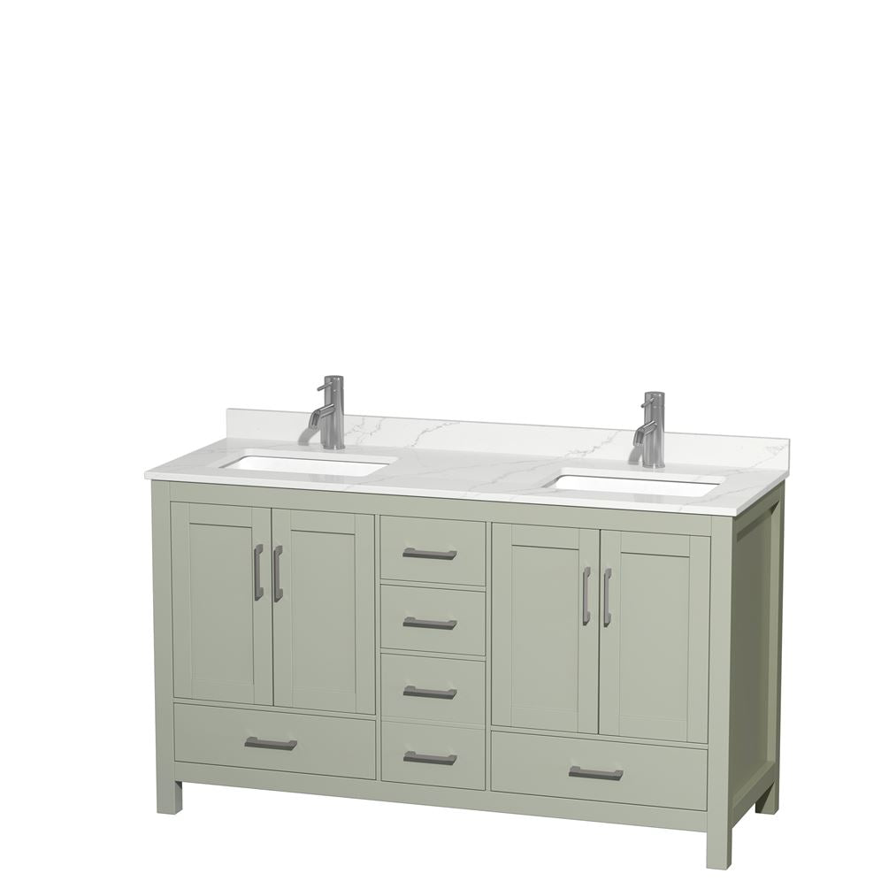 Wyndham Collection Sheffield 60-in Espresso Double Sink Bathroom Vanity with White Carrara Marble Top, Mirror Included