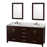 Wyndham Collection Sheffield 72-in Espresso Double Sink Bathroom Vanity with Ivory Marble Top, Mirror Included