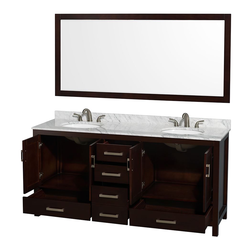 Wyndham Collection Sheffield 72-in Espresso Double Sink Bathroom Vanity with Ivory Marble Top, Mirror Included