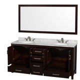 Wyndham Collection Sheffield 72-in Espresso Double Sink Bathroom Vanity with Ivory Marble Top, Mirror Included