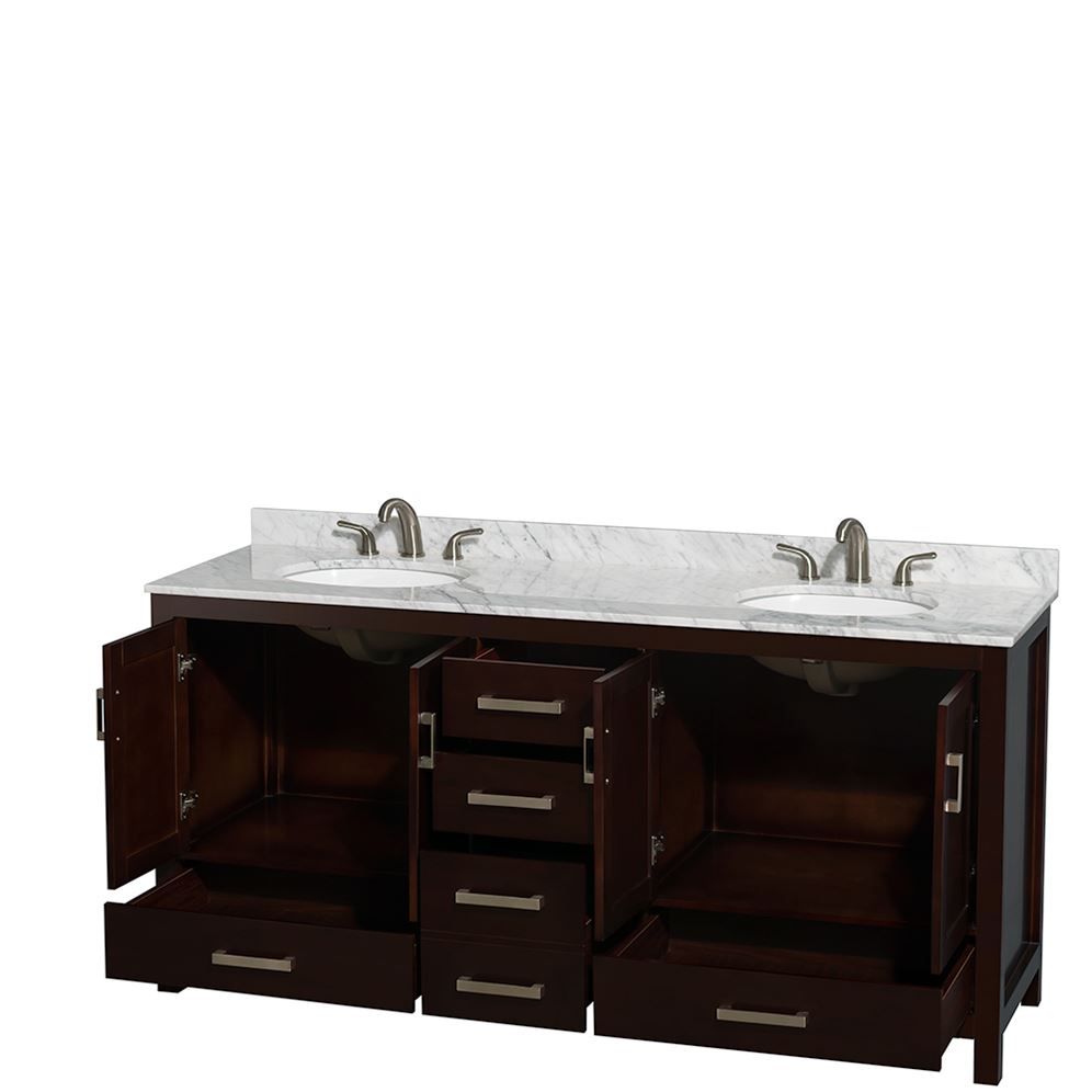 Wyndham Collection Sheffield 72-in Espresso Double Sink Bathroom Vanity with Ivory Marble Top, Mirror Included