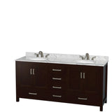Wyndham Collection Sheffield 72-in Espresso Double Sink Bathroom Vanity with Ivory Marble Top, Mirror Included