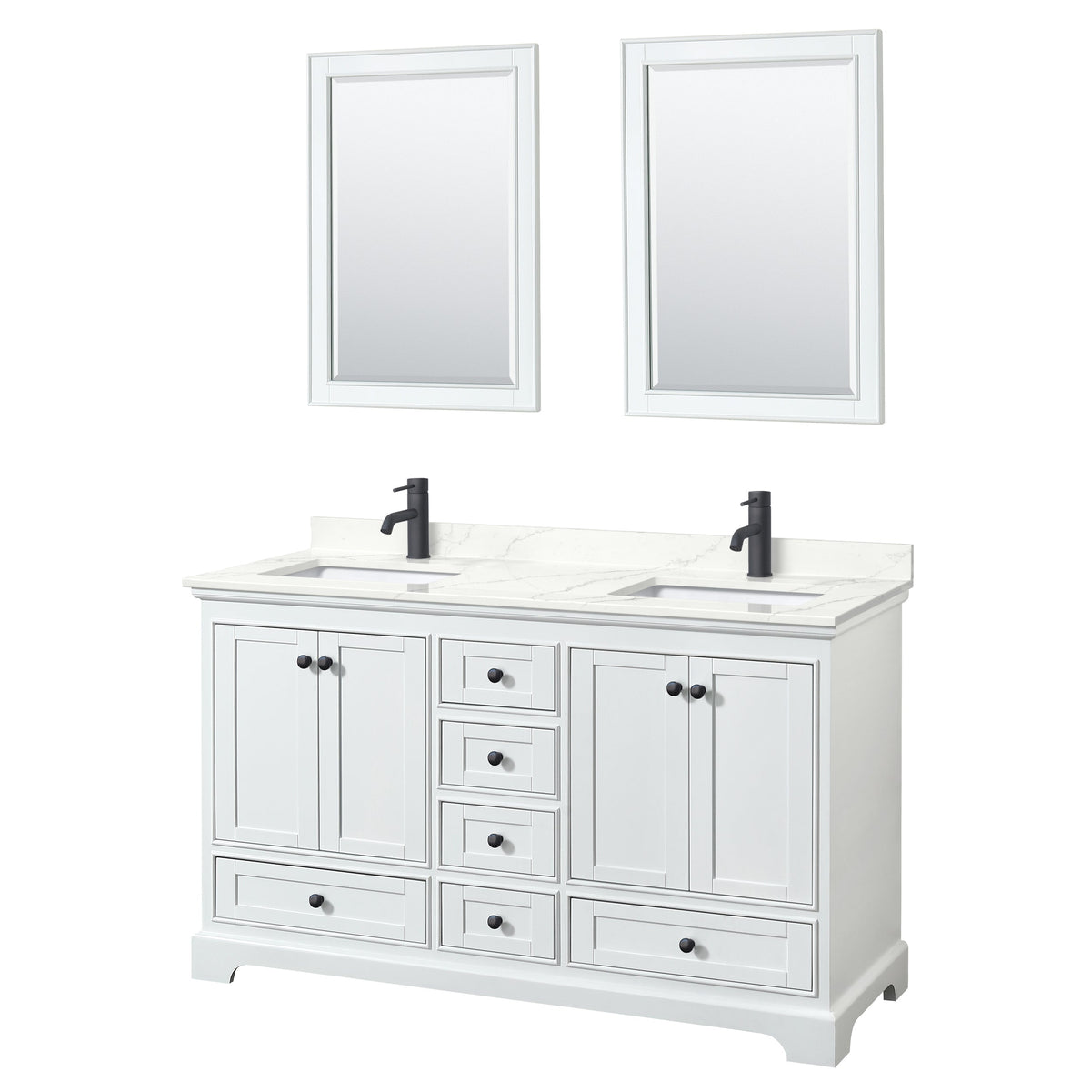 Wyndham Collection Deborah 60-in White Double Sink Bathroom Vanity with White Carrara Natural Marble Top
