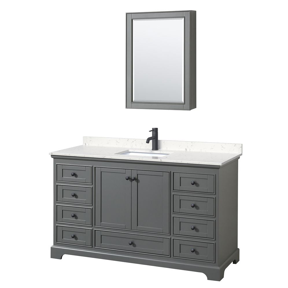 Wyndham Collection Deborah 60-in Dark Gray Single Sink Bathroom Vanity with White Carrara Natural Marble Top